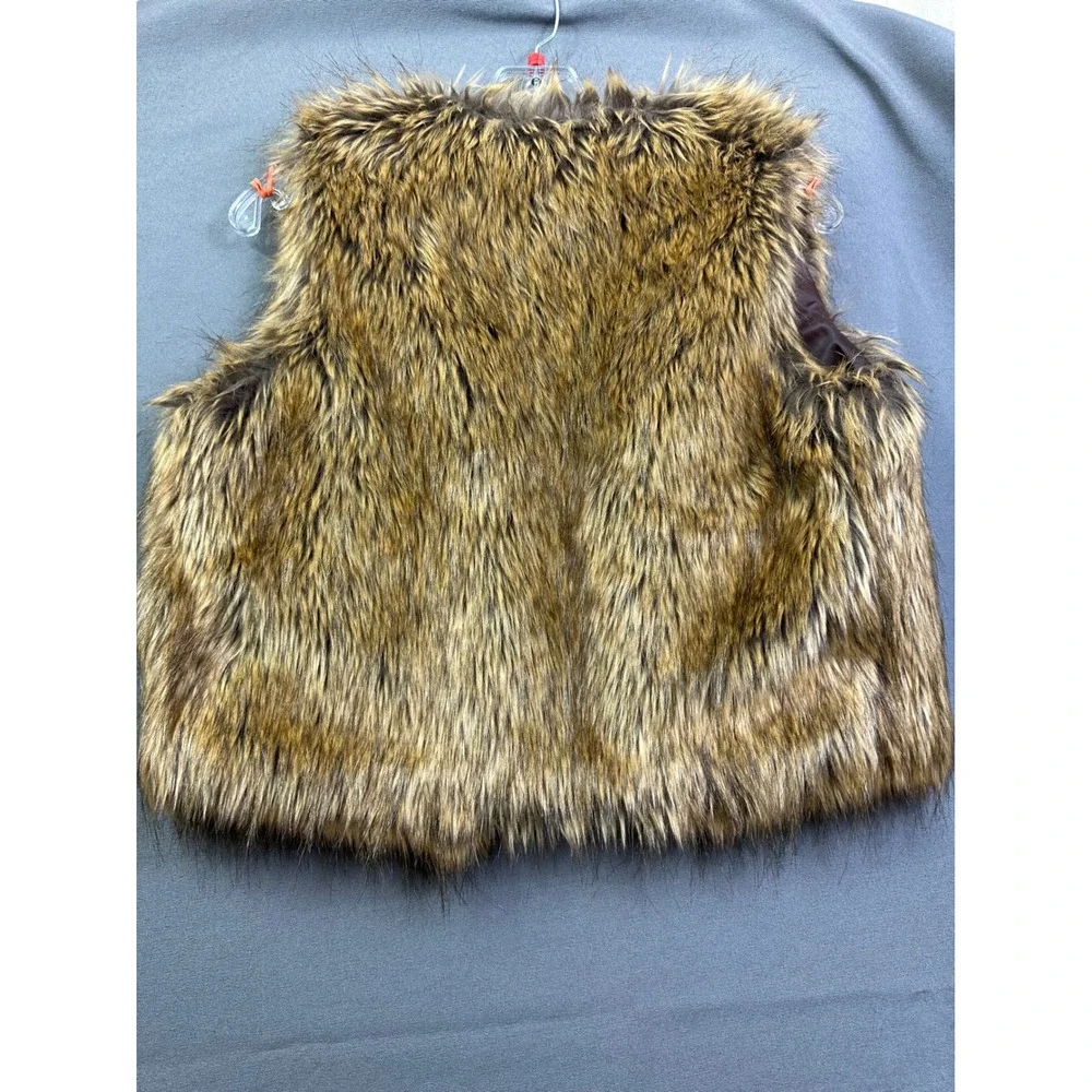 Aeromiss Brown Faux Fur Vest Open Front Sleeveless Jacket Women's Large L
